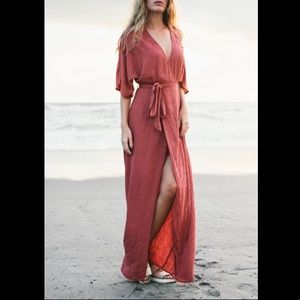 Goldmorning - Dusty Rose Maxi Wrap Dress